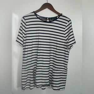 Lauren Ralph Lauren Womens Size 2X Nautical Top Blue White Stripe‎ Short Sleeves